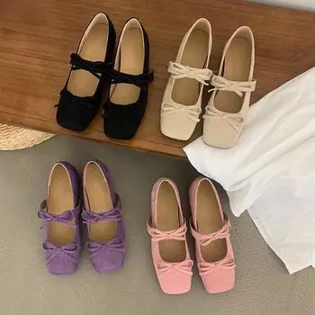 Французские балетки с двойным бантом, увеличивающие внутреннюю высоту, женские, весна и осень 2025, новые туфли-юбки 34 фиолетовый