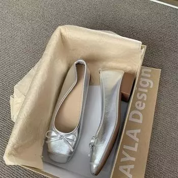 Французские балетки с круглым носком и бантом, туфли-феи, нежные вечерние туфли на плоской подошве, летние новые женские туфли-одиночки 35 серебряный