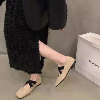 Французские балетки с плоской подошвой и квадратным носком, туфли-феи 2024 года, новые весенне-осенние вечерние туфли Мэри Джейн 35 чёрный