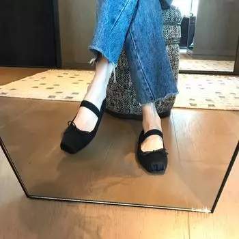 Французские балетки в стиле ретро, женские летние мягкие атласные туфли на плоской подошве с квадратным носком, темперамент, не носит ноги 36 хаки