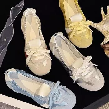 Французские балетки женские туфли на плоской подошве весна 2025 новые дышащие туфли на одной педали белые модные туфли 35