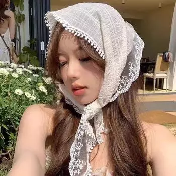 Французские банданы для женщин, белые кружевные треугольные платки, пасторальные винтажные тюрбаны, повязки на голову, модные летние аксессуары для фотографий 1pc зелёный