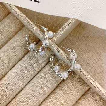 Французские барочные серьги с искусственным жемчугом, дизайнерские серьги из золота премиум-класса, темпераментные серьги-кольца C