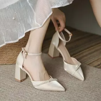 Французские белые босоножки на высоком каблуке с толстой подошвой, женская сумка, жемчужное слово, модная летняя обувь в иностранном стиле 34