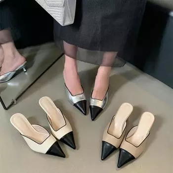 Французские босоножки на низком каблуке с острым носком, женские, весна-лето, маленькие, ароматные, темпераментные, светские, две пары, одинарные туфли и полуботинки 35 серебряный