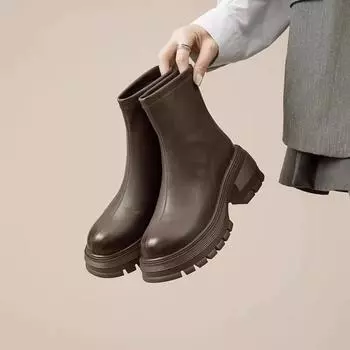Французские ботинки Martin на толстой подошве для женщин, осень 2024 года, новые тонкие ботинки на молнии, универсальные, с круглым носком, тонкие короткие ботинки для женщин 35 чёрный