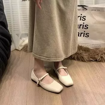 Французские британские туфли из кожи для женщин, новые весенние и осенние повседневные туфли Мэри Джейн в стиле ретро с квадратным носком для женщин 35 коричневый