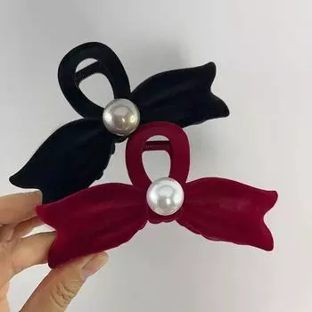 Французские черные бархатные банты для волос с когтями, винтажные жемчужные захваты для волос, большие заколки для волос, заколки для волос для женщин, вечерние головные уборы, аксессуары для волос