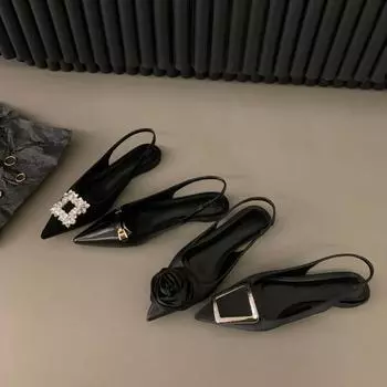 Французские черные босоножки-мешки на плоской подошве, новинка весны и лета 2024 года, стильные одинарные туфли со стразами 35