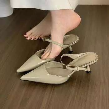 Французские черные туфли на среднем каблуке с сумкой на голове, женские туфли, новинка 2025 года, светская львица, полутапочки, одинарные туфли 35 зелёный