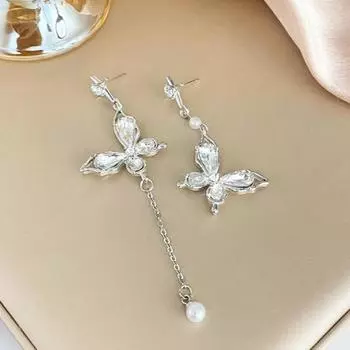 Французские изысканные роскошные асимметричные серьги-бабочки с цирконом Джокер, темпераментные женские серьги