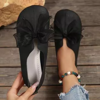 Французские кожаные туфли для женщин, ретро 2025, новые туфли Мэри Джейн с круглой головкой и мягкой подошвой, украшенные бантом 36 чёрный