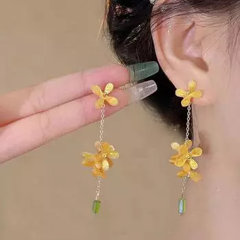 Французские креативные серьги с длинными кисточками и желтыми цветами, геометрические вечерние серьги, женские украшения
