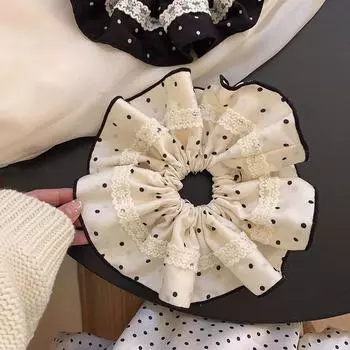 Французские кружевные резинки для волос в горошек, корейские большие веревки для волос, резинки для волос, ободки для волос с резинками для волос для женщин, аксессуары для волос миндальный
