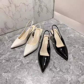 Французские лакированные босоножки baotou женские 2024 новые туфли на тонком каблуке с острым носком и высокими каблуками женские туфли 35 слоновая кость