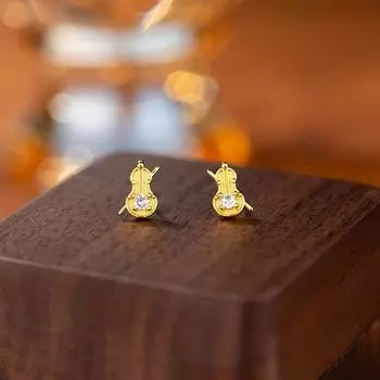 Французские легкие роскошные серьги-гвоздики в форме скрипки женственность нишевый дизайн чувство циркон музыкальные ноты