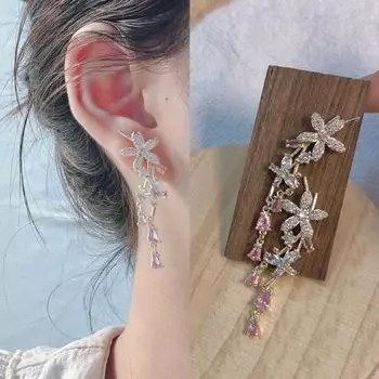 Французские легкие роскошные серьги с розовым цветком и цирконием для женской моды и элегантного стиля, с небольшими дизайнерскими серьгами-бабочками
