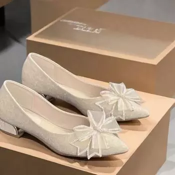 Французские легкие роскошные туфли для подружек невесты, свадебное платье Xiuhe, две пары свадебных туфель, беременные женщины могут носить их каждый день, одиночные туфли с заостренным бантом для женщин 35