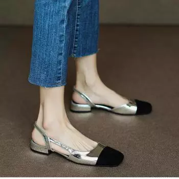 Французские летние красочные одиночные туфли, 2024 г., подходящая женская обувь, римские сандалии на плоской подошве Baotou, женская изысканная и просторная женская обувь 35