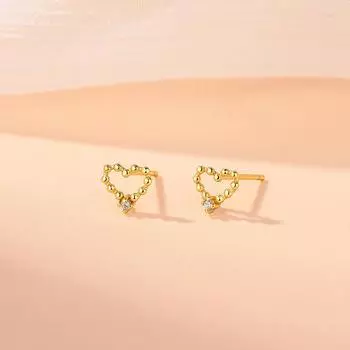 Французские милые серьги-бобы с любовью, корейские мини-серьги с персиковым сердечком и маленькими бриллиантами, не нужно снимать во время сна