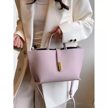 Французские мягкие кожаные сумки для женщин весна-лето большая вместимость сумки-ведра для поездок на работу модная 2-х компонентная сумка