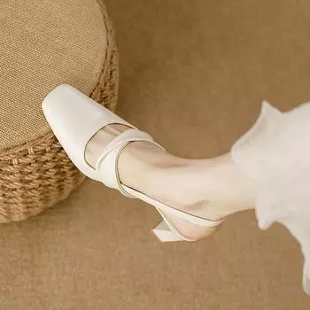 Французские мягкие кожаные туфли на высоком каблуке, женские летние ретро-сандалии с пряжкой в виде одного слова и сумкой на голове, толстый каблук, пустые одинарные туфли 35