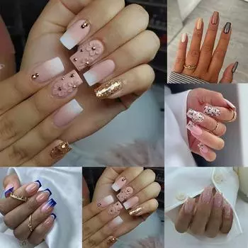 Французские накладные ниалы, сладкие цветы, модные кончики ногтей, модные ногти для женщин и девочек