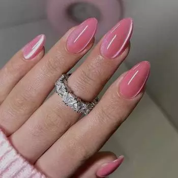 Французские накладные ногти, длинные миндалевидные ногти, маникюр, женские кончики ногтей