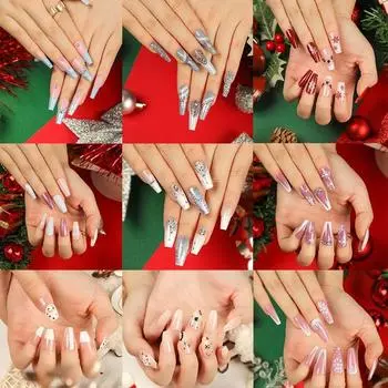 Французские накладные ногти, длинные накладные ногти в форме гроба, балерина, съемные накладные ногти для салона JP2679