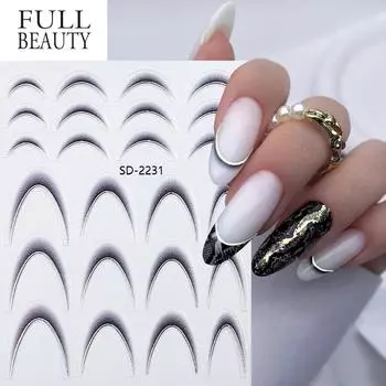 Французские наклейки для ногтей Черно-белые наклейки для дизайна ногтей Красочные слайдеры Маникюрный декор Золотые серебряные наклейки для ногтей
