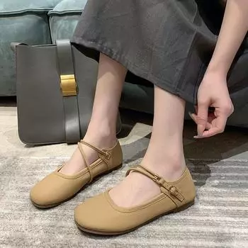Французские одинарные туфли женские 2025 осень новые туфли Мэри Джейн с круглым носком неглубокие ремешки с пряжкой для мамы 35