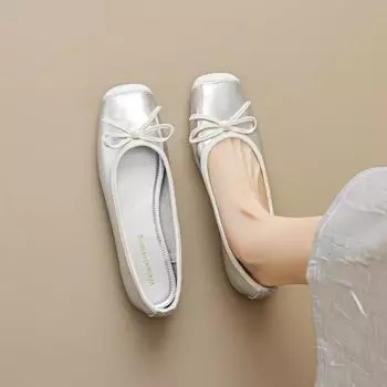 Французские одинарные туфли женские летние балетки на плоской подошве с бантом на мягкой подошве туфли бабушки 35 абрикосовый
