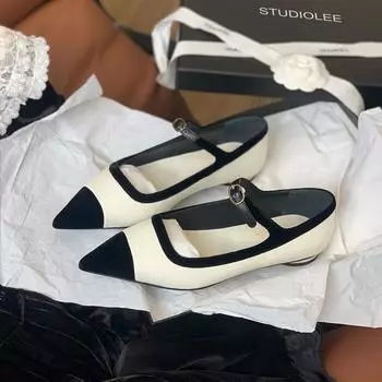 Французские остроконечные туфли светлого цвета на плоской подошве Mary Jane Single для женщин с небольшим ароматом 35 чёрный