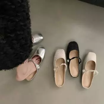 Французские полутапочки детские новые летние 2024 взрыв новые китайские красивые сандалии плоские сандалии с сумкой на голове серебряные сандалии 35 чёрный