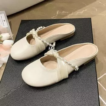 Французские полутапочки с мешком на голове, женская летняя одежда 2025 года, новые вечерние туфли на плоской подошве для беременных женщин, сандалии 35 абрикосовый