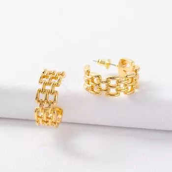Французские полые плетеные двойные цепочки-гвоздики 925C круглые модные преувеличенные персонализированные стильные модные серьги новый продукт 2025 года золотой