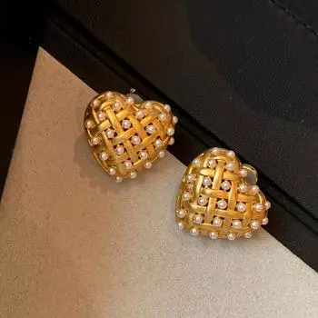 Французские полые серьги-сердечки золотой