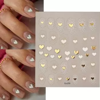 Французские позолоченные наклейки для ногтей, маленькие золотые объемные рельефные наклейки для ногтей с надписью «Любовь», рождественские снежинки, точки CO-270