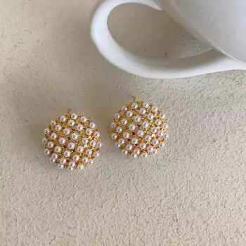Французские Премиум жемчуг Круглые легкие роскошные большие серьги-гвоздики Ретро Винтаж Темпераментные серьги-пуговицы Серебряные серьги-иглы