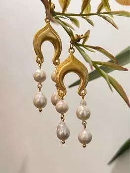 Французские ретро-элементы дизайна моды, натуральные пресноводные жемчужные бахромчатые длинные уникальные позолоченные серьги