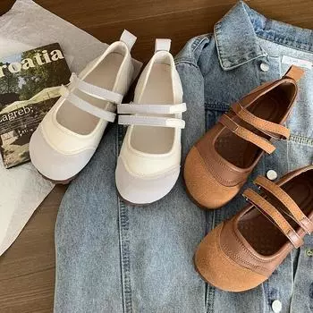 Французские ретро-белые балетки Мэри Джейн, женские туфли-бини на одну педаль, весна-осень 2025 года, мягкая подошва 35 коричневый