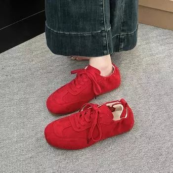 Французские ретро-бордовые туфли женские весна 2025 новые универсальные немецкие кроссовки повседневные бордовые туфли мода Форрест Гамп прилив 35 красный