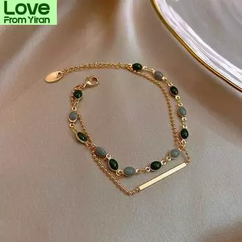 Французские ретро-браслеты с подвесками из кристаллов для женщин, золотая цепочка с бусинами, двухслойный регулируемый браслет, ювелирные аксессуары золотой