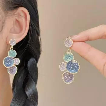 Французские ретро цветные эмалированные глазурные контрастные геометрические маленькие серьги-подвески в форме диска женские серьги