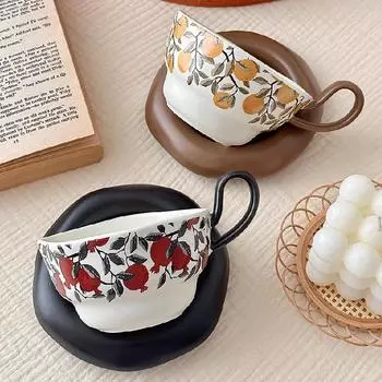 Французские ретро-цветочные кофейные чашки и блюдца Старинные керамические чашки Послеобеденный чай Подарки на новоселье Домашний декор Кружки для питья 210ML