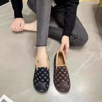 Французские ретро хлопковые туфли женские зимние 2024 новый дизайн теплые женские вулканизированные туфли на плоской подошве Zapatillas De Mujer Traf 35 темно-коричневого