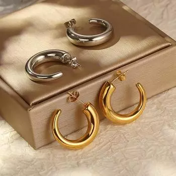 Французские ретро круглые полые серьги из нержавеющей стали Simple Trend женские серьги с покрытием из 18-каратного золота