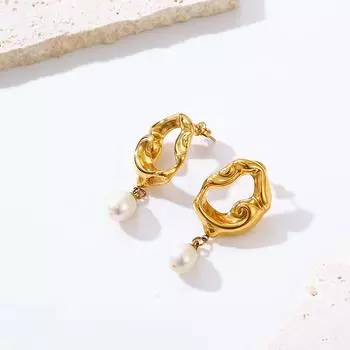 Французские ретро-легкие роскошные серьги с покрытием из 18-каратного золота с полой лавой, женские преувеличенные серьги с подвеской из пресноводного жемчуга