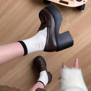 Французские ретро-лоферы Мэри Джейн в британском стиле, маленькие кожаные туфли, женские, весенние, толстые подошвы, увеличение на одну педаль 35 коричневый