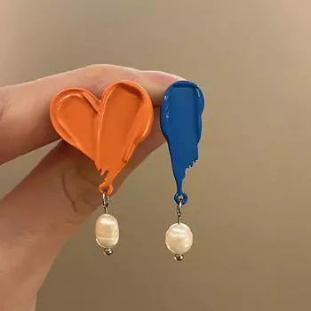 Французские Ретро Масляные Картины Красочные Асимметричные Серьги-Подвески с Жемчугом для Женщин Девушек Уникальные Романтические Ювелирные Изделия Подарок